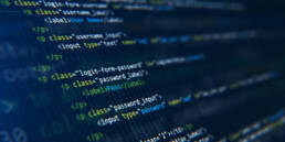 Nahaufnahme von HTML-Code mit Klassen- und Eingabetyp-Attributen auf einem Bildschirm, Fokus auf Webentwicklung.